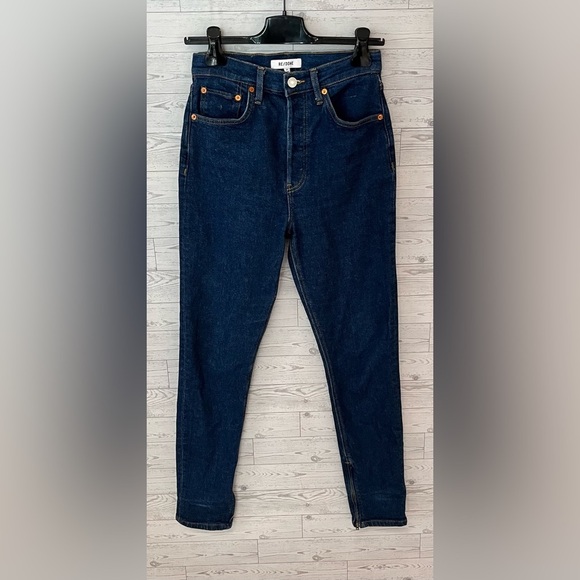 RE/DONE Women's Sz 26 Super High Rise Drainpipe Zip Ankle Jeans Rigid Like Wash - Picture 2 of 16